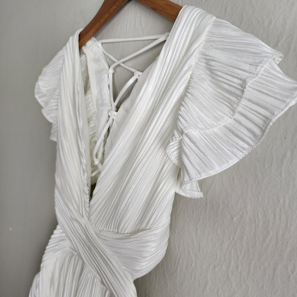 Lulus Captivating Delight White Plisse Satin Mini Dress - Lace-Up Bridal NWT M - Picture 10 of 14
